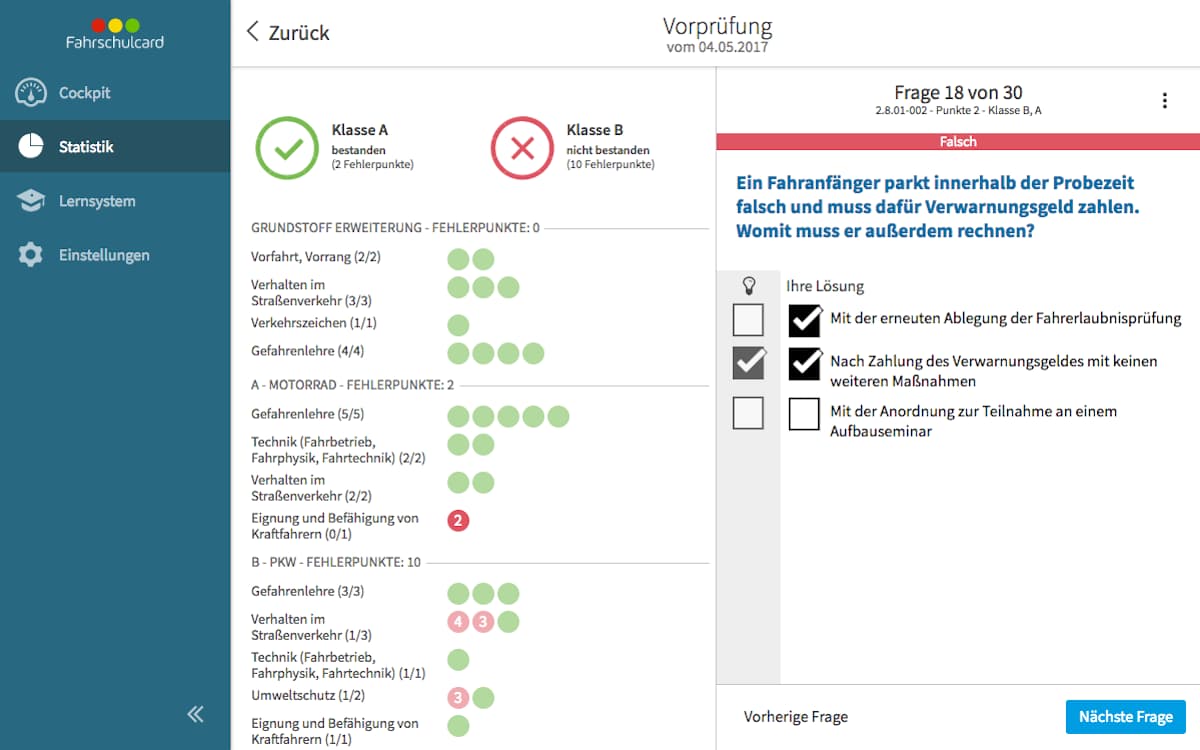 Fahrschulcard Dashboard